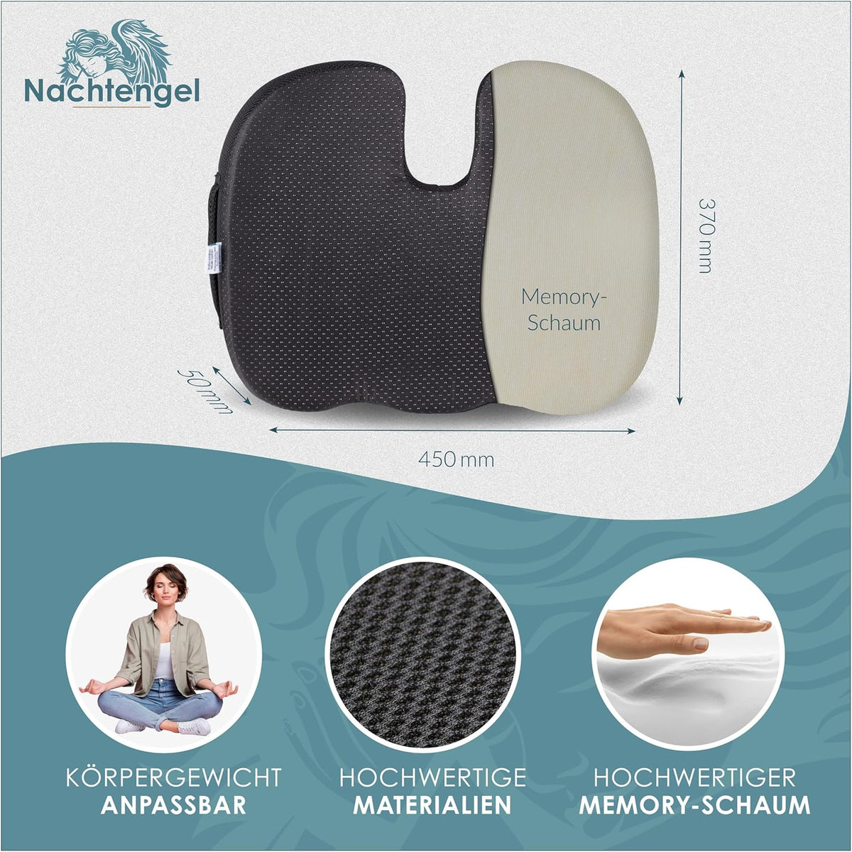 Sitzkissen Orthopädisch Memory Foam – Medium 60–90 Kg